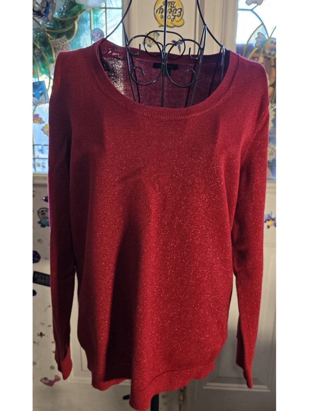 Vintage Tommy Hilfiger Sweater Women's Large Red Sparkley Cotton Poly 90s Retro